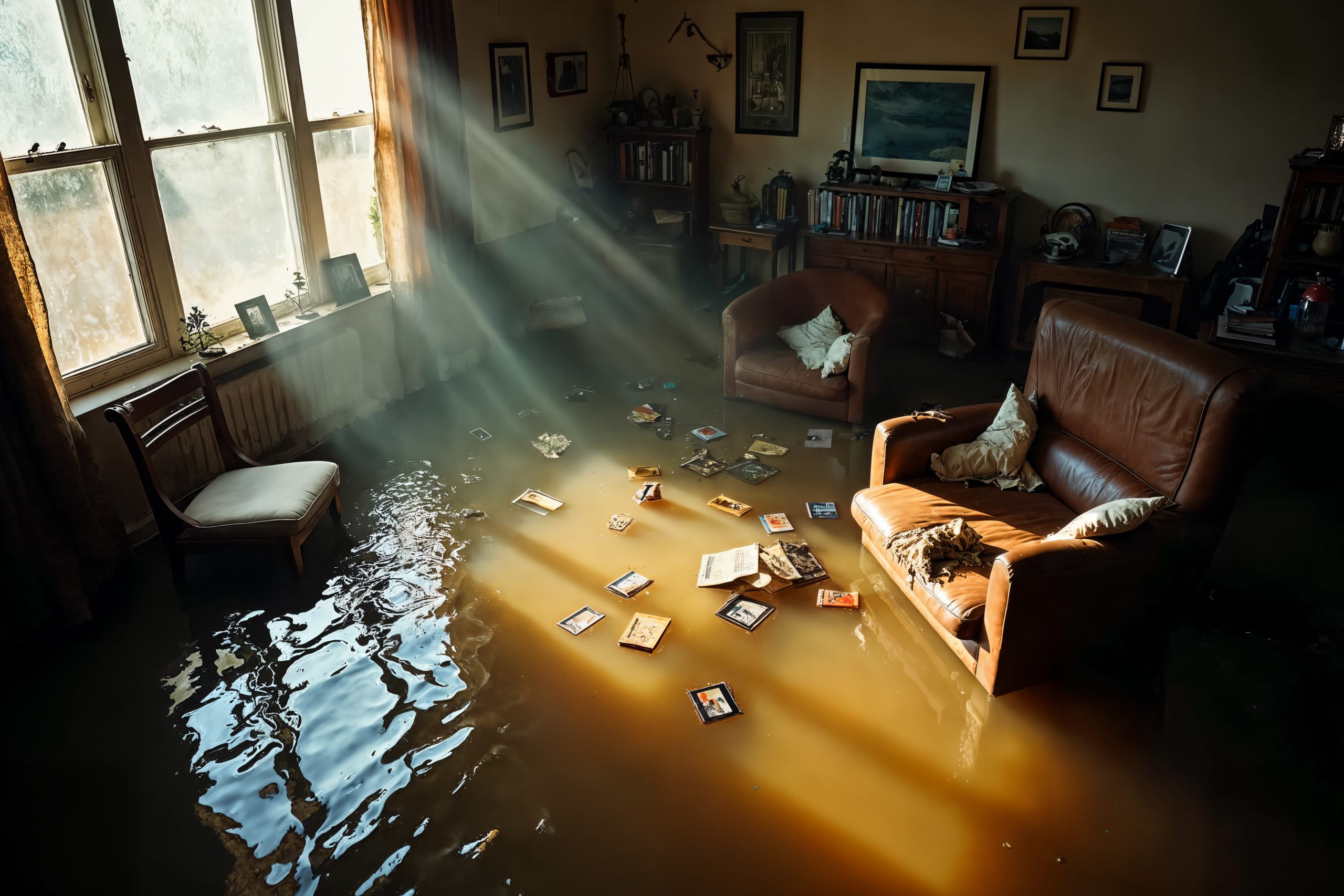 A flooded living room