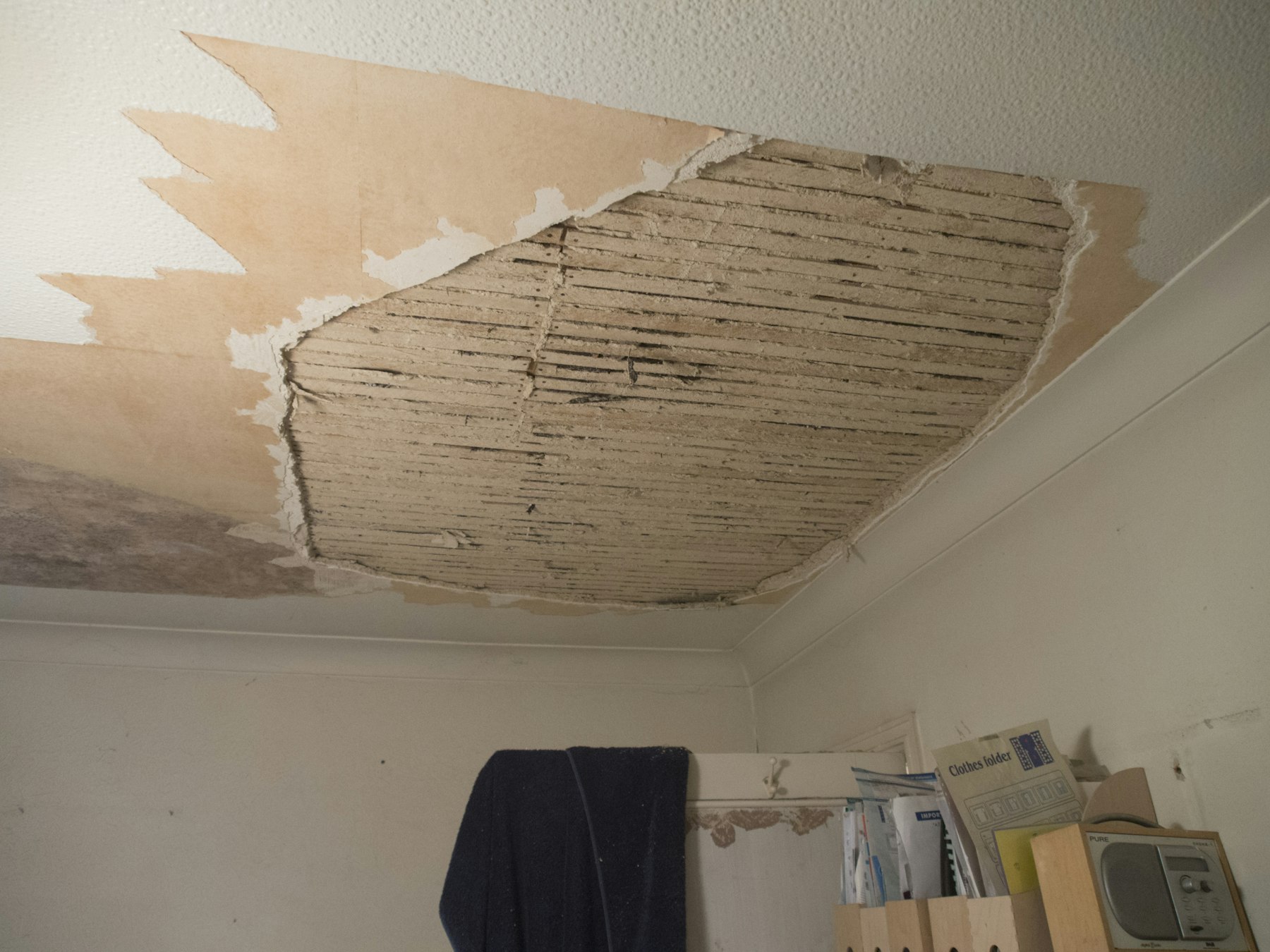 A water-damaged ceiling