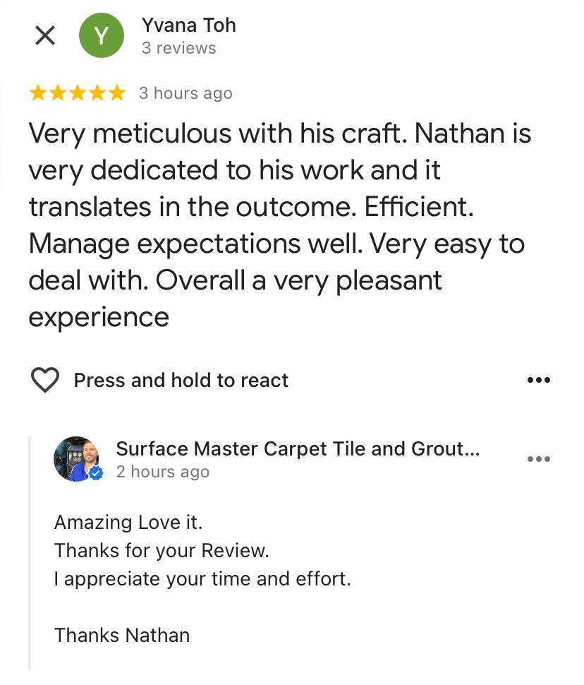 Google review from Yvana Toh