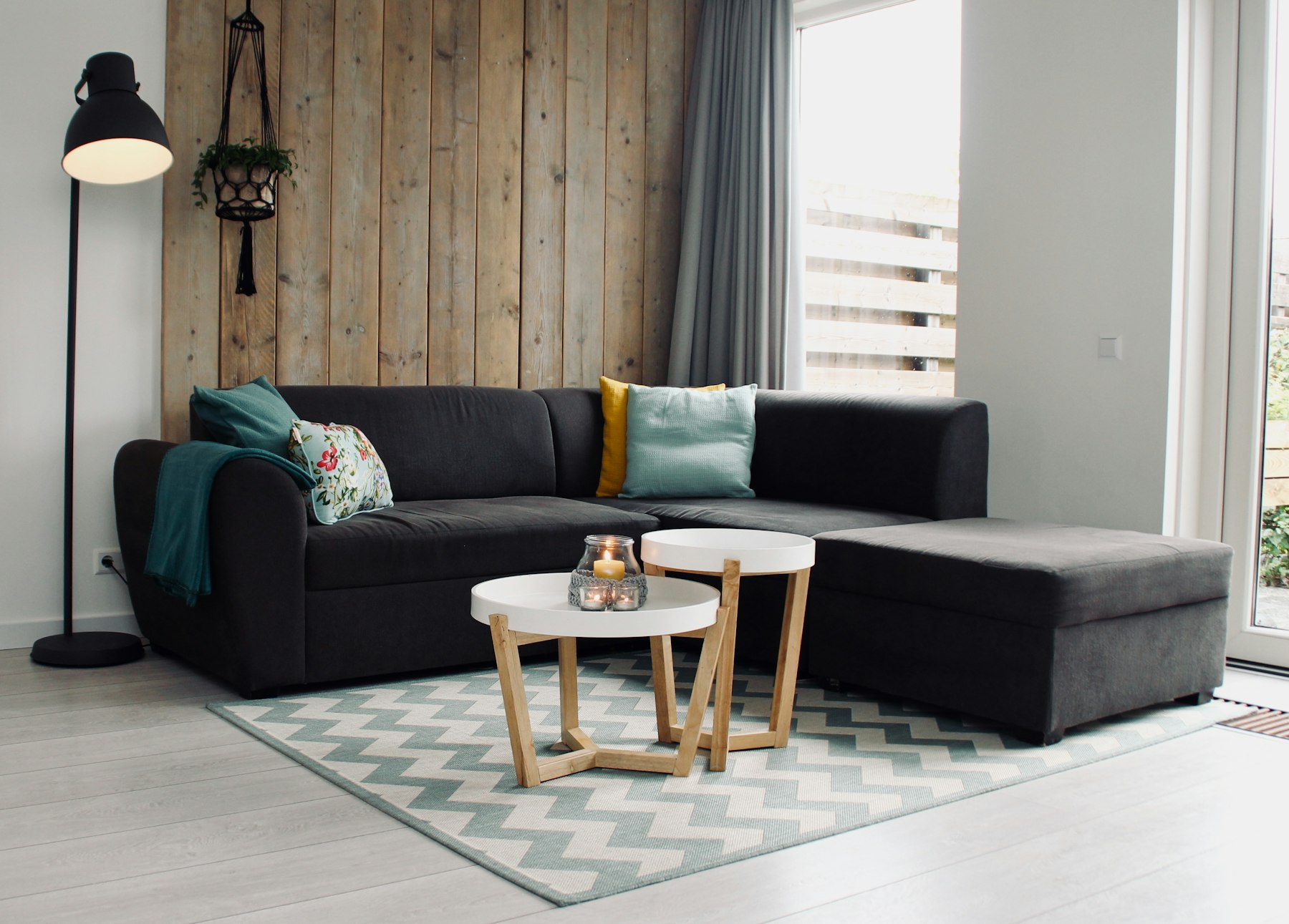 A sectional lounge in a bright living room
